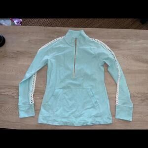 Lilly Pulitzer Women’s Skipper Popover Sweatshirt Peek Lace Sleeve Blue Size XS